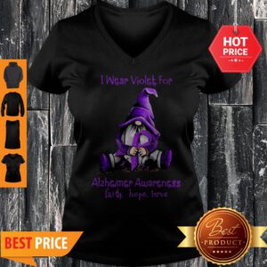 Gnome I Wear Violet For Alzheimer Awareness Faith Hope Love V-Neck