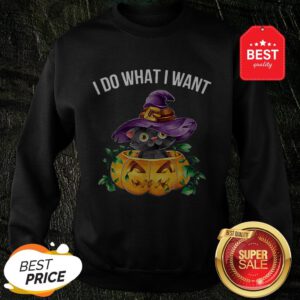 Official I Do What I Want Halloween Kitten Cat Witch Sweatshirt