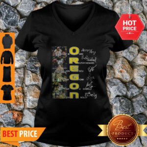 Oregon Ducks Minyon Moore Ruthy Hebard Signatures V-Neck
