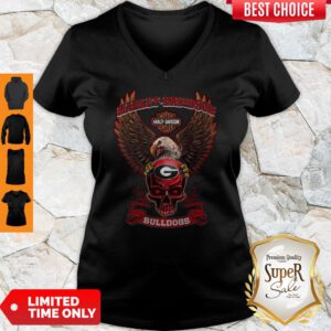 Nice Skull Georgia Bulldogs Motor Harley Davidson Cycles V-Neck