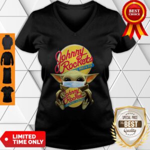 Star Wars Baby Yoda Mask Hug Johnny Rockets Hamburger COVID-19 V-Neck