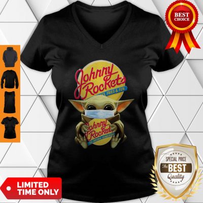 Star Wars Baby Yoda Mask Hug Johnny Rockets Hamburger COVID-19 V-Neck