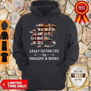 Pretty Dragon And Books Easily Distracted Hoodie