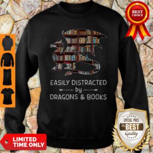 Pretty Dragon And Books Easily Distracted Sweatshirt