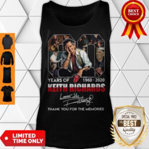 80 Years Of 1960 2020 Keith Richards Thank You For The Memories Signature Tank Top