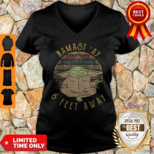 Pretty Baby Yoda Namast'ay 6 Feet Away Vintage V-Neck