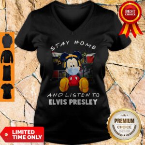 Official Mickey Mouse Stay Home And Listen To Elvis Presley V-Neck
