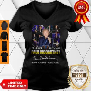 63 Years Of 1957 2020 Paul Mccartney Thank You For The Memories Signature V-Neck