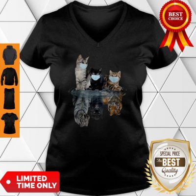 Premium Cats Face Mask Water Reflection Tigers V-Neck