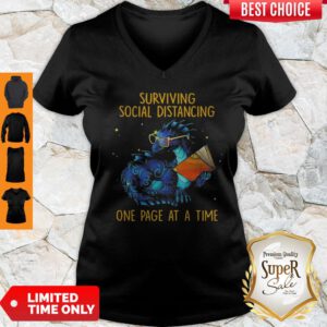 Surviving Social Distancing One Page At A Time Dragon V-neck
