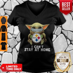 Star Wars Baby Yoda Mask Hug Pittsburgh Steelers I Can’t Stay At Home V-Neck