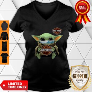 Baby Yoda Mask Motor Harley Davidson Cycles Coronavirus V-Neck