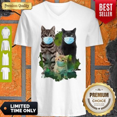 Funny Cats Face Mask Coronavirus V-Neck