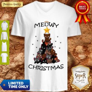 Cute Meowy Christmas Tree Cute Merry X-mas V-neck
