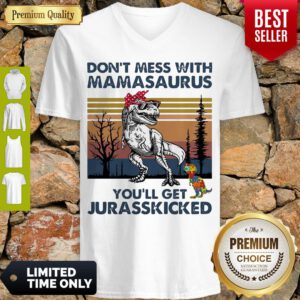Don't Mess With Mamasaurus You'll Get Jurasskicked Autism Vintage V-neck