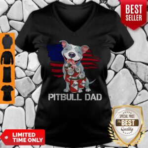 Funny Pitbull Dad Beer American Flag V-neck