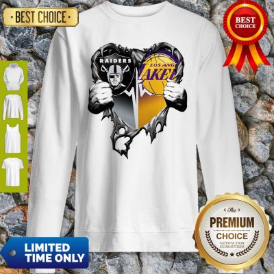 Nice Raiders And Los Angeles Laker Inside Heart Sweatshirt