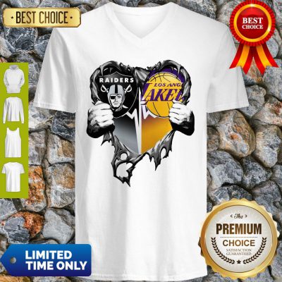 Nice Raiders And Los Angeles Laker Inside Heart V-neck