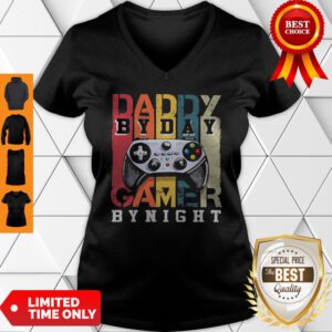 Official Daddy By Day By Night Gamer Vintage V-neck
