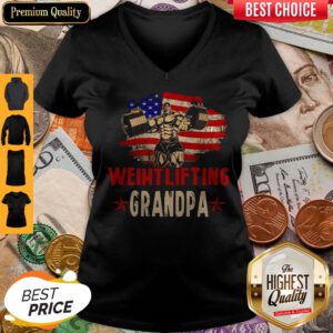 Pretty American Flag Weightlifting Grandpa V-neck