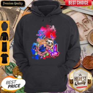 Sloth American Flag Veteran Independence Day Butterfly Hoodie