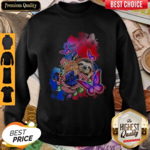 Sloth American Flag Veteran Independence Day Butterfly Sweatshirt