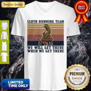 Sloth Riding Turtle Running Team We Get There When We Get There Vintage V-neck