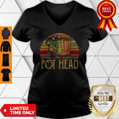 Sweet Vintage Retro Sun Pot Head Gardening V-neck