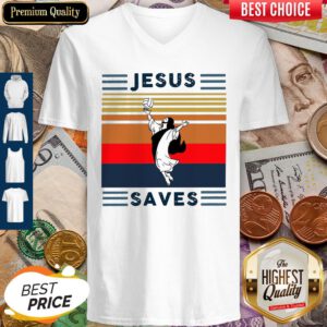 Top Jesus Saves Volleyball Vintage V-neck