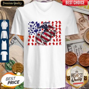 United States Marine Corps American Flag Veteran Independence Day V-neck