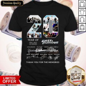 20 Year Of Fast And Furious 2001-2021 10 Movies Thank You For The Memories Signatures Shirt