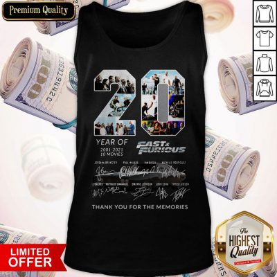 20 Year Of Fast And Furious 2001-2021 10 Movies Thank You For The Memories Signatures Tank Top