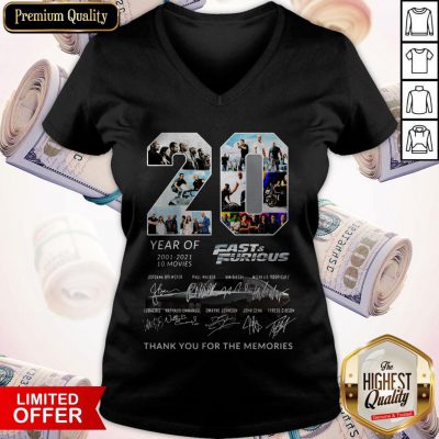 20 Year Of Fast And Furious 2001-2021 10 Movies Thank You For The Memories Signatures V-neck