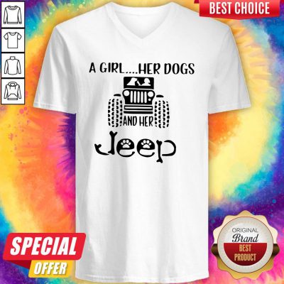 Awesome A Girl Her Dogs And Her Jeep V-neck