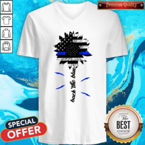 Black The Blue Sunflower Support Police American Flag V-neck