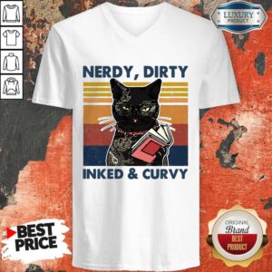 Cute Cat Tattoo Nerdy Dirty Inked And Curvy Vintage V-neck