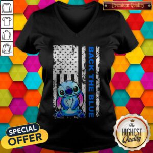 Cute Stitch American Flag Back The Blue V-neck