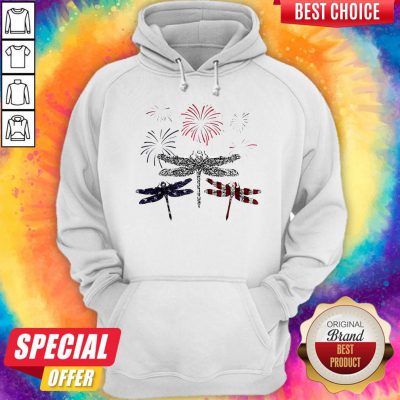 Dragonfly Firework American Flag Independence Day Hoodie