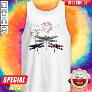 Dragonfly Firework American Flag Independence Day Tank Top