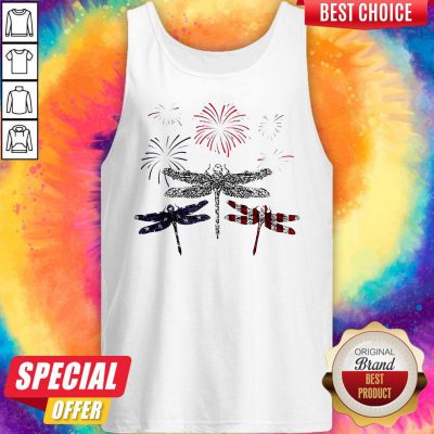Dragonfly Firework American Flag Independence Day Tank Top