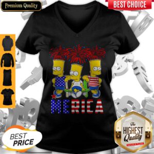 Funny Bart Simpson Happy The 4th Of July America V-neck