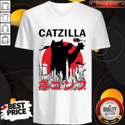 Funny Catzilla Cat Godzilla Japanese V-neck