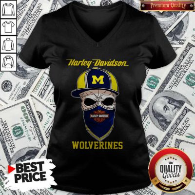 Funny Skull Harley Davidson Wolverines Hat V-neck