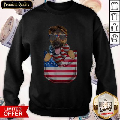 German Shepherd Pocket American Flag Independence Day Sweatshirt