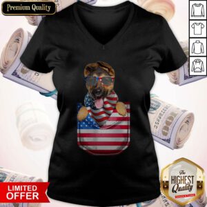German Shepherd Pocket American Flag Independence Day V-neck