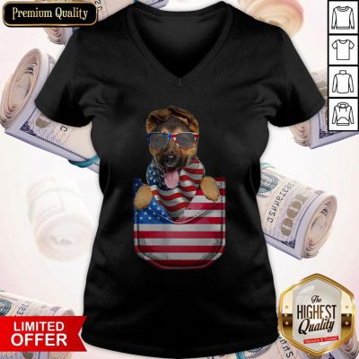 German Shepherd Pocket American Flag Independence Day V-neck