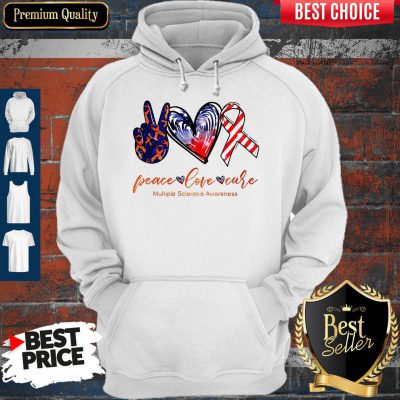 Peace Love Cure Multiple Sclerosis Awareness American Flag Veteran Independence Day Hoodie