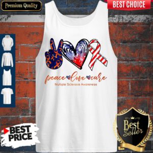 Peace Love Cure Multiple Sclerosis Awareness American Flag Veteran Independence Day Tank Top