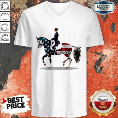 Premium American Flag Dressage Horse V-neck