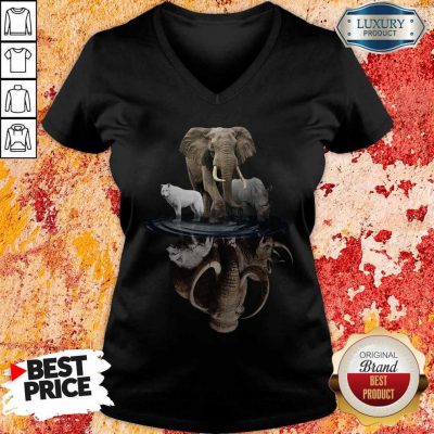 Pretty Wolf Elephant And Rhino Water Reflection V-neck